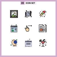 Universal Icon Symbols Group of 9 Modern Filledline Flat Colors of right finger celebration browser seo http Editable Vector Design Elements