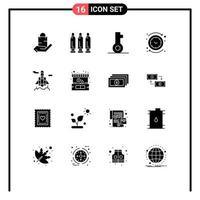 Set of 16 Modern UI Icons Symbols Signs for time clock weapon circle security Editable Vector Design Elements