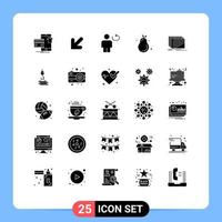 Pack of 25 Modern Solid Glyphs Signs and Symbols for Web Print Media such as design pear avatar avocado repeat Editable Vector Design Elements