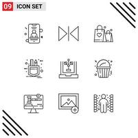 9 Universal Outline Signs Symbols of development coding love sketch pocket Editable Vector Design Elements