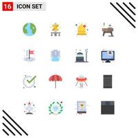 Pictogram Set of 16 Simple Flat Colors of cloud flag bell business table Editable Pack of Creative Vector Design Elements