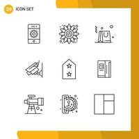 Set of 9 Vector Outlines on Grid for badge surveillance thanksgiving security camera Editable Vector Design Elements