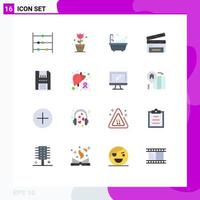 User Interface Pack of 16 Basic Flat Colors of floppy disc clean devices clapperboard Editable Pack of Creative Vector Design Elements