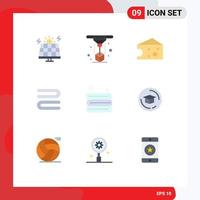 Flat Color Pack of 9 Universal Symbols of ball education breakfast cap cleaning Editable Vector Design Elements