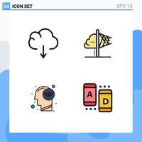 Pictogram Set of 4 Simple Filledline Flat Colors of cloud human creativity insight wifi signal Editable Vector Design Elements