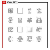 Mobile Interface Outline Set of 16 Pictograms of essential app stop clean cleaning Editable Vector Design Elements