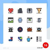 Editable Vector Line Pack of 16 Simple Flat Color Filled Lines of stop work graph achievement analytics funnel Editable Creative Vector Design Elements