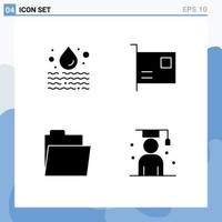 Pictogram Set of 4 Simple Solid Glyphs of water files waste devices open Editable Vector Design Elements
