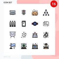16 Flat Color Filled Line concept for Websites Mobile and Apps gun social road network wiping Editable Creative Vector Design Elements