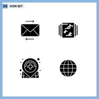 Set of 4 Commercial Solid Glyphs pack for message medical collection care globe Editable Vector Design Elements