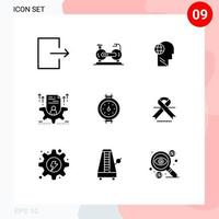 Universal Icon Symbols Group of 9 Modern Solid Glyphs of configure profile business cv think Editable Vector Design Elements