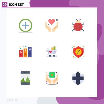 Editable Vector Line Pack of 9 Simple Flat Colors of processing chart motivation bar nature Editable Vector Design Elements