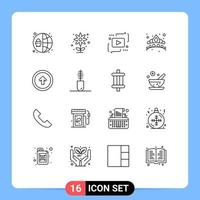 Pack of 16 creative Outlines of button jewel chat jewelry crown Editable Vector Design Elements