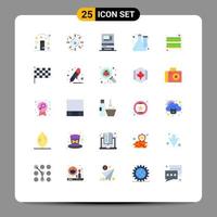 Mobile Interface Flat Color Set of 25 Pictograms of computer lab bank experiment cube Editable Vector Design Elements