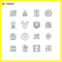 Outline Pack of 16 Universal Symbols of light bulb interface space jupiter Editable Vector Design Elements