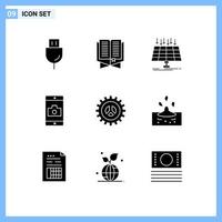 Pack of 9 Modern Solid Glyphs Signs and Symbols for Web Print Media such as mobile application application ramadhan smart city energy Editable Vector Design Elements