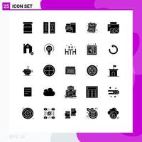 25 User Interface Solid Glyph Pack of modern Signs and Symbols of printer gadget identity devices message Editable Vector Design Elements