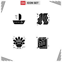 Modern Set of 4 Solid Glyphs and symbols such as sail thanksgiving vessel fast food analysis Editable Vector Design Elements