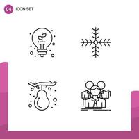 paquete de línea de 4 símbolos universales de bulbo caída planta copo de nieve pera elementos de diseño vectorial editables vector