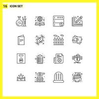 16 iconos creativos, signos y símbolos modernos del menú del folleto, base de datos, diseño de croquis, elementos de diseño vectorial editables vector