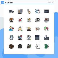 paquete de 25 modernos signos y símbolos de colores planos de línea rellena para medios de impresión web, como la flecha del maestro de signo derecho hacia arriba, elementos de diseño de vectores editables