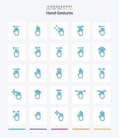 gestos manuales creativos 25 paquetes de iconos azules como la derecha. arriba. arriba. cursor de mano crup vector