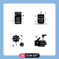 Pack of 4 creative Solid Glyphs of close meteor app travel bathroom Editable Vector Design Elements