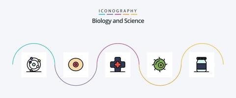 línea de biología llena de paquete de iconos planos 5 que incluye. médico. matraz. planta vector