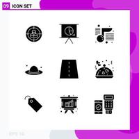 User Interface Pack of 9 Basic Solid Glyphs of bridge hat slide fashion school Editable Vector Design Elements