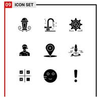 Modern Set of 9 Solid Glyphs Pictograph of referee judge setting football configuration Editable Vector Design Elements