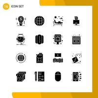 Set of 16 Commercial Solid Glyphs pack for education programmer multimedia gammer hacker Editable Vector Design Elements