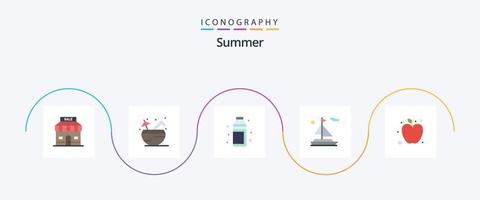 Summer Flat 5 Icon Pack Including apple. boat. alcohol. beach. summer vector