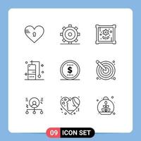 Editable Vector Line Pack of 9 Simple Outlines of price finance ui vacation diving Editable Vector Design Elements