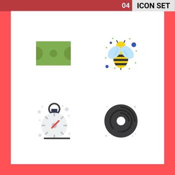 4 Universal Flat Icons Set for Web and Mobile Applications basket cd bee business hobbies Editable Vector Design Elements