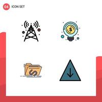 Filledline Flat Color Pack of 4 Universal Symbols of antenna file bulb money software Editable Vector Design Elements