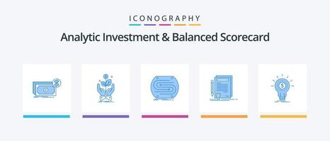 paquete de iconos azul 5 de inversión analítica y cuadro de mando integral que incluye contrato. negocio. planta. paso. convergencia. diseño de iconos creativos vector