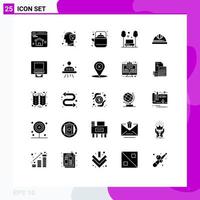 Modern Set of 25 Solid Glyphs Pictograph of cap relax outdoor public chair Editable Vector Design Elements