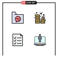 Group of 4 Filledline Flat Colors Signs and Symbols for communication document file coins todo Editable Vector Design Elements