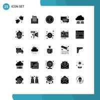 Set of 25 Vector Solid Glyphs on Grid for cloud message arrow conversation previous Editable Vector Design Elements