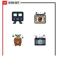 4 Creative Icons Modern Signs and Symbols of maps investment train schedule camera Editable Vector Design Elements