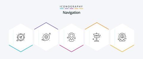 paquete de iconos de navegación de 25 líneas que incluye izquierda derecha. firmar. ubicación. dirección. mapa vector