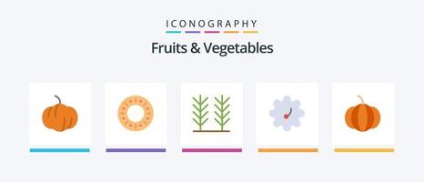 Paquete de 5 iconos planos de frutas y verduras que incluye. Patterson. . diseño de iconos creativos vector
