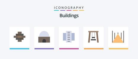 paquete de iconos planos de edificios 5 que incluye el monumento a islamabad. balancearse. apartamentos parque. pisos residenciales. diseño de iconos creativos vector