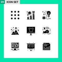 Universal Icon Symbols Group of 9 Modern Solid Glyphs of apparel success storming mountain achievement Editable Vector Design Elements