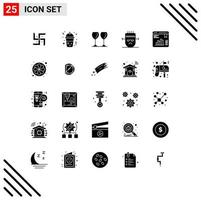 Pictogram Set of 25 Simple Solid Glyphs of graph chart glasses mask horror Editable Vector Design Elements