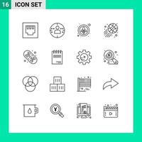 16 Universal Outlines Set for Web and Mobile Applications paper notepad lys hobby skate Editable Vector Design Elements