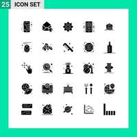Pack of 25 Modern Solid Glyphs Signs and Symbols for Web Print Media such as house mobile general player smart Editable Vector Design Elements