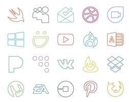 Paquete de 20 íconos de redes sociales que incluye artes electrónicas dropbox video feedburner coderwall vector