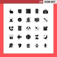 Pack of 25 Modern Solid Glyphs Signs and Symbols for Web Print Media such as capture camera coding settings account Editable Vector Design Elements