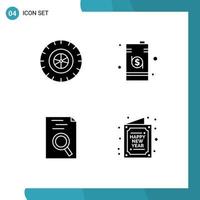 Group of 4 Solid Glyphs Signs and Symbols for car resume business drum card Editable Vector Design Elements